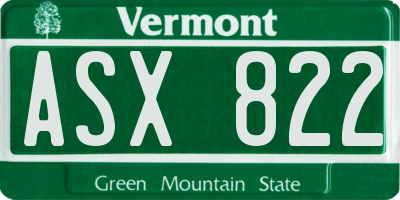VT license plate ASX822