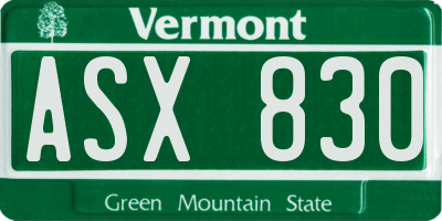 VT license plate ASX830