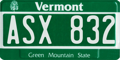 VT license plate ASX832