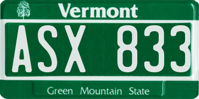 VT license plate ASX833