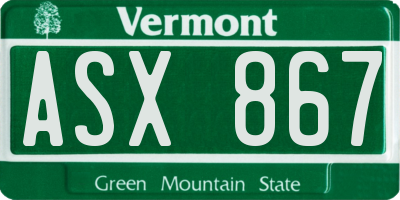 VT license plate ASX867
