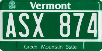 VT license plate ASX874