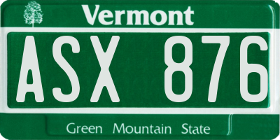 VT license plate ASX876
