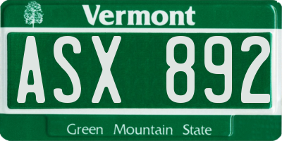 VT license plate ASX892