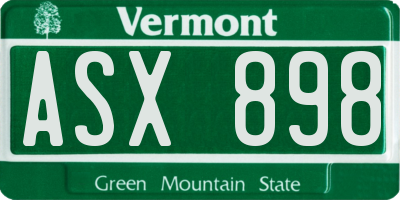 VT license plate ASX898