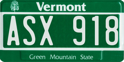 VT license plate ASX918