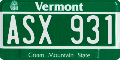 VT license plate ASX931
