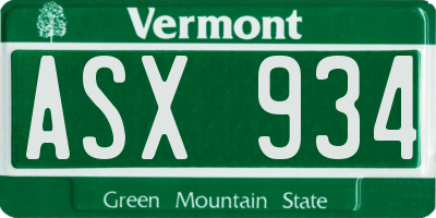VT license plate ASX934