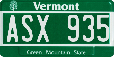 VT license plate ASX935