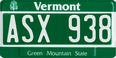 VT license plate ASX938