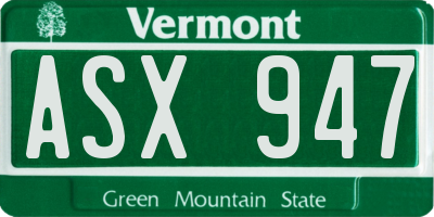 VT license plate ASX947