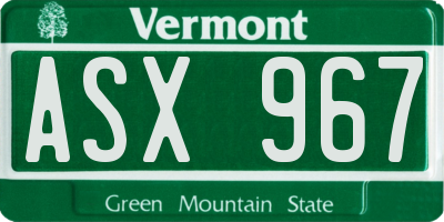 VT license plate ASX967