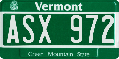 VT license plate ASX972