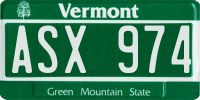 VT license plate ASX974