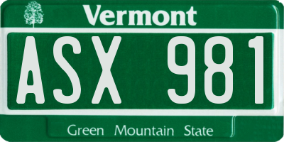 VT license plate ASX981