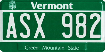 VT license plate ASX982