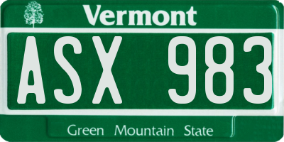 VT license plate ASX983