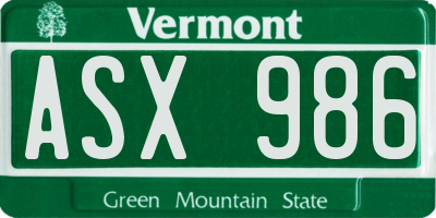 VT license plate ASX986