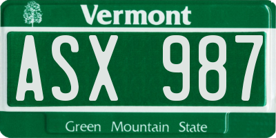 VT license plate ASX987