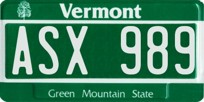 VT license plate ASX989