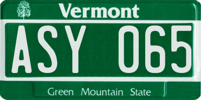 VT license plate ASY065