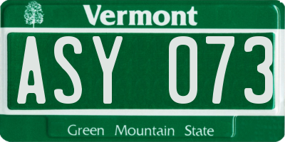 VT license plate ASY073