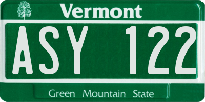 VT license plate ASY122