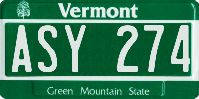 VT license plate ASY274