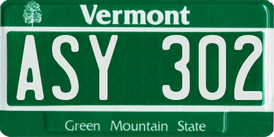 VT license plate ASY302