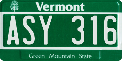VT license plate ASY316