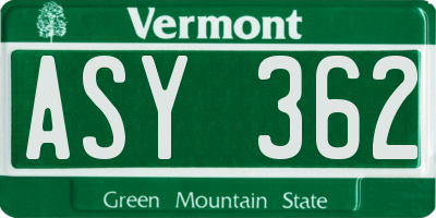 VT license plate ASY362