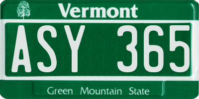 VT license plate ASY365