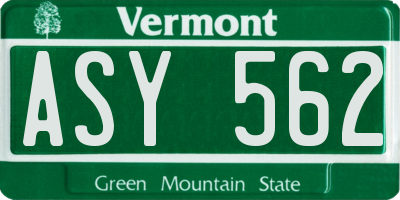 VT license plate ASY562