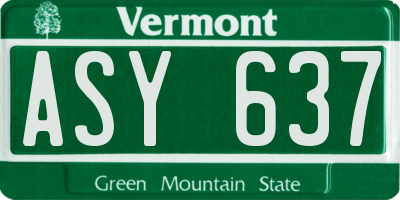 VT license plate ASY637