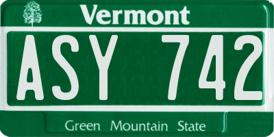 VT license plate ASY742