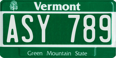 VT license plate ASY789