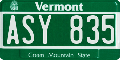 VT license plate ASY835