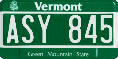 VT license plate ASY845