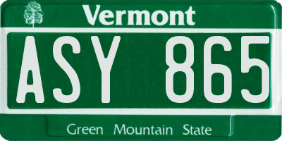 VT license plate ASY865