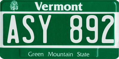 VT license plate ASY892