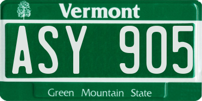 VT license plate ASY905