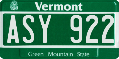 VT license plate ASY922