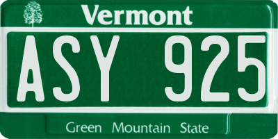 VT license plate ASY925