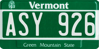 VT license plate ASY926