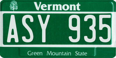 VT license plate ASY935