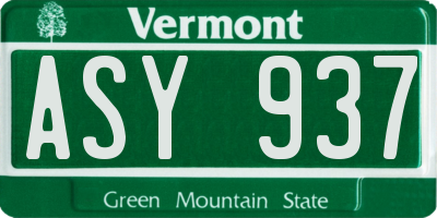 VT license plate ASY937