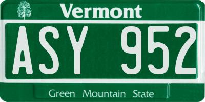 VT license plate ASY952