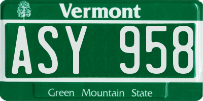 VT license plate ASY958