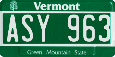 VT license plate ASY963