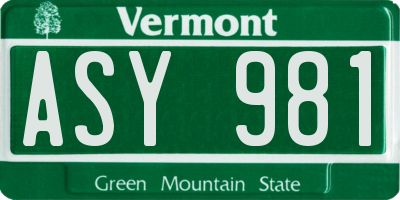 VT license plate ASY981